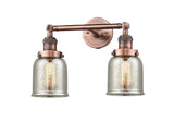 208-AC-G58 2-Light 15" Antique Copper Bath Vanity Light - Silver Plated Mercury Small Bell Glass - LED Bulb - Dimmensions: 15 x 8 x 12 - Glass Up or Down: Yes