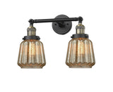 208-BAB-G146 2-Light 16" Black Antique Brass Bath Vanity Light - Mercury Plated Chatham Glass - LED Bulb - Dimmensions: 16 x 10 x 10 - Glass Up or Down: Yes