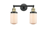 208-BAB-G311 2-Light 14" Black Antique Brass Bath Vanity Light - Matte White Cased Dover Glass - LED Bulb - Dimmensions: 14 x 7.5 x 10.75 - Glass Up or Down: Yes