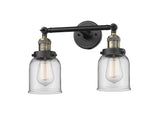 208-BAB-G52 2-Light 16" Black Antique Brass Bath Vanity Light - Clear Small Bell Glass - LED Bulb - Dimmensions: 16 x 8 x 10 - Glass Up or Down: Yes