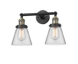 208-BAB-G62 2-Light 16" Black Antique Brass Bath Vanity Light - Clear Small Cone Glass - LED Bulb - Dimmensions: 16 x 8 x 10 - Glass Up or Down: Yes
