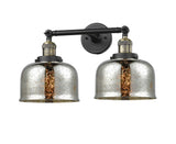 208-BAB-G78 2-Light 18" Black Antique Brass Bath Vanity Light - Silver Plated Mercury Large Bell Glass - LED Bulb - Dimmensions: 18 x 9 x 12 - Glass Up or Down: Yes