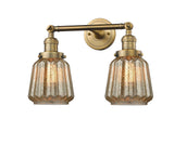 208-BB-G146 2-Light 16" Brushed Brass Bath Vanity Light - Mercury Plated Chatham Glass - LED Bulb - Dimmensions: 16 x 10 x 10 - Glass Up or Down: Yes