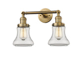 208-BB-G192 2-Light 16.5" Brushed Brass Bath Vanity Light - Clear Bellmont Glass - LED Bulb - Dimmensions: 16.5 x 10 x 11 - Glass Up or Down: Yes