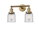 2-Light 16" Brushed Satin Nickel Bath Vanity Light - Clear Small Bell Glass LED