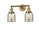 208-BB-G58 2-Light 15" Brushed Brass Bath Vanity Light - Silver Plated Mercury Small Bell Glass - LED Bulb - Dimmensions: 15 x 8 x 12 - Glass Up or Down: Yes