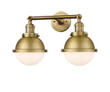 208-BB-HFS-61-BB 2-Light 17.875" Brushed Brass Bath Vanity Light - Matte White Hampden Glass - LED Bulb - Dimmensions: 17.875 x 9.5 x 10.25 - Glass Up or Down: Yes