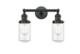 208-BK-G312 2-Light 14" Matte Black Bath Vanity Light - Clear Dover Glass - LED Bulb - Dimmensions: 14 x 7.5 x 10.75 - Glass Up or Down: Yes