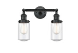 208-BK-G314 2-Light 14" Matte Black Bath Vanity Light - Seedy Dover Glass - LED Bulb - Dimmensions: 14 x 7.5 x 10.75 - Glass Up or Down: Yes