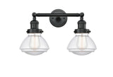 208-BK-G322 2-Light 17.25" Matte Black Bath Vanity Light - Clear Olean Glass - LED Bulb - Dimmensions: 17.25 x 10.375 x 8.75 - Glass Up or Down: Yes