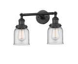 208-BK-G52 2-Light 16" Matte Black Bath Vanity Light - Clear Small Bell Glass - LED Bulb - Dimmensions: 16 x 8 x 10 - Glass Up or Down: Yes