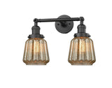 208-OB-G146 2-Light 16" Oil Rubbed Bronze Bath Vanity Light - Mercury Plated Chatham Glass - LED Bulb - Dimmensions: 16 x 10 x 10 - Glass Up or Down: Yes