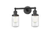 208-OB-G314 2-Light 14" Oil Rubbed Bronze Bath Vanity Light - Seedy Dover Glass - LED Bulb - Dimmensions: 14 x 7.5 x 10.75 - Glass Up or Down: Yes
