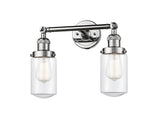 208-PC-G312 2-Light 14" Polished Chrome Bath Vanity Light - Clear Dover Glass - LED Bulb - Dimmensions: 14 x 7.5 x 10.75 - Glass Up or Down: Yes