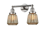 208-PN-G146 2-Light 16" Polished Nickel Bath Vanity Light - Mercury Plated Chatham Glass - LED Bulb - Dimmensions: 16 x 10 x 10 - Glass Up or Down: Yes