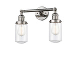 208-PN-G312 2-Light 14" Polished Nickel Bath Vanity Light - Clear Dover Glass - LED Bulb - Dimmensions: 14 x 7.5 x 10.75 - Glass Up or Down: Yes