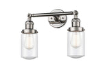 208-PN-G314 2-Light 14" Polished Nickel Bath Vanity Light - Seedy Dover Glass - LED Bulb - Dimmensions: 14 x 7.5 x 10.75 - Glass Up or Down: Yes