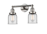 208-PN-G52 2-Light 16" Polished Nickel Bath Vanity Light - Clear Small Bell Glass - LED Bulb - Dimmensions: 16 x 8 x 10 - Glass Up or Down: Yes