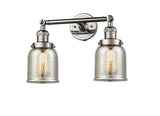 208-PN-G58 2-Light 15" Polished Nickel Bath Vanity Light - Silver Plated Mercury Small Bell Glass - LED Bulb - Dimmensions: 15 x 8 x 12 - Glass Up or Down: Yes