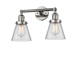 208-PN-G62 2-Light 16" Polished Nickel Bath Vanity Light - Clear Small Cone Glass - LED Bulb - Dimmensions: 16 x 8 x 10 - Glass Up or Down: Yes