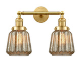 208-SG-G146 2-Light 16" Satin Gold Bath Vanity Light - Mercury Plated Chatham Glass - LED Bulb - Dimmensions: 16 x 10 x 10 - Glass Up or Down: Yes