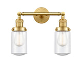 208-SG-G314 2-Light 14" Satin Gold Bath Vanity Light - Seedy Dover Glass - LED Bulb - Dimmensions: 14 x 7.5 x 10.75 - Glass Up or Down: Yes