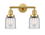 208-SG-G52 2-Light 16" Satin Gold Bath Vanity Light - Clear Small Bell Glass - LED Bulb - Dimmensions: 16 x 8 x 10 - Glass Up or Down: Yes