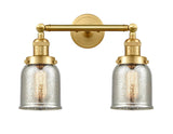 208-SG-G58-LED 2-Light 15" Bell Satin Gold Bath Vanity Light - Silver Plated Mercury Small Bell Glass