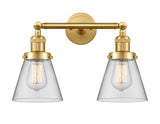 208-SG-G62 2-Light 16" Satin Gold Bath Vanity Light - Clear Small Cone Glass - LED Bulb - Dimmensions: 16 x 8 x 10 - Glass Up or Down: Yes