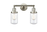 208-SN-G312 2-Light 14" Brushed Satin Nickel Bath Vanity Light - Clear Dover Glass - LED Bulb - Dimmensions: 14 x 7.5 x 10.75 - Glass Up or Down: Yes