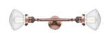 208L-AC-G324 2-Light 6.75" Antique Copper Bath Vanity Light - Seedy Olean Glass - LED Bulb - Dimmensions: 6.75 x 10.375 x 28.875 - Glass Up or Down: Yes