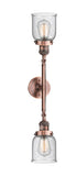208L-AC-G54 2-Light 5" Antique Copper Bath Vanity Light - Seedy Small Bell Glass - LED Bulb - Dimmensions: 5 x 8 x 30.375 - Glass Up or Down: Yes