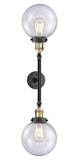 208L-BAB-G204-8 2-Light 8" Black Antique Brass Bath Vanity Light - Seedy Beacon Glass - LED Bulb - Dimmensions: 8 x 10 x 34.375 - Glass Up or Down: Yes