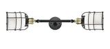 2-Light 6" Black Antique Brass Bath Vanity Light - Matte White Cased Small Bell Cage Glass LED