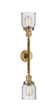 208L-BB-G54 2-Light 5" Brushed Brass Bath Vanity Light - Seedy Small Bell Glass - LED Bulb - Dimmensions: 5 x 8 x 30.375 - Glass Up or Down: Yes