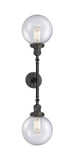 208L-OB-G204-8 2-Light 8" Oil Rubbed Bronze Bath Vanity Light - Seedy Beacon Glass - LED Bulb - Dimmensions: 8 x 10 x 34.375 - Glass Up or Down: Yes