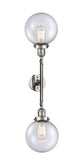 208L-PN-G204-8 2-Light 8" Polished Nickel Bath Vanity Light - Seedy Beacon Glass - LED Bulb - Dimmensions: 8 x 10 x 34.375 - Glass Up or Down: Yes
