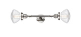 208L-PN-G324 2-Light 6.75" Polished Nickel Bath Vanity Light - Seedy Olean Glass - LED Bulb - Dimmensions: 6.75 x 10.375 x 28.875 - Glass Up or Down: Yes