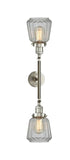 208L-SN-G142 2-Light 7" Brushed Satin Nickel Bath Vanity Light - Clear Chatham Glass - LED Bulb - Dimmensions: 7 x 10 x 32.375 - Glass Up or Down: Yes
