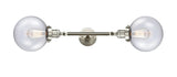 208L-SN-G204-8 2-Light 8" Brushed Satin Nickel Bath Vanity Light - Seedy Beacon Glass - LED Bulb - Dimmensions: 8 x 10 x 34.375 - Glass Up or Down: Yes