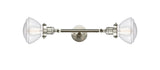 208L-SN-G324 2-Light 6.75" Brushed Satin Nickel Bath Vanity Light - Seedy Olean Glass - LED Bulb - Dimmensions: 6.75 x 10.375 x 28.875 - Glass Up or Down: Yes