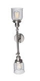 208L-SN-G54 2-Light 5" Brushed Satin Nickel Bath Vanity Light - Seedy Small Bell Glass - LED Bulb - Dimmensions: 5 x 8 x 30.375 - Glass Up or Down: Yes