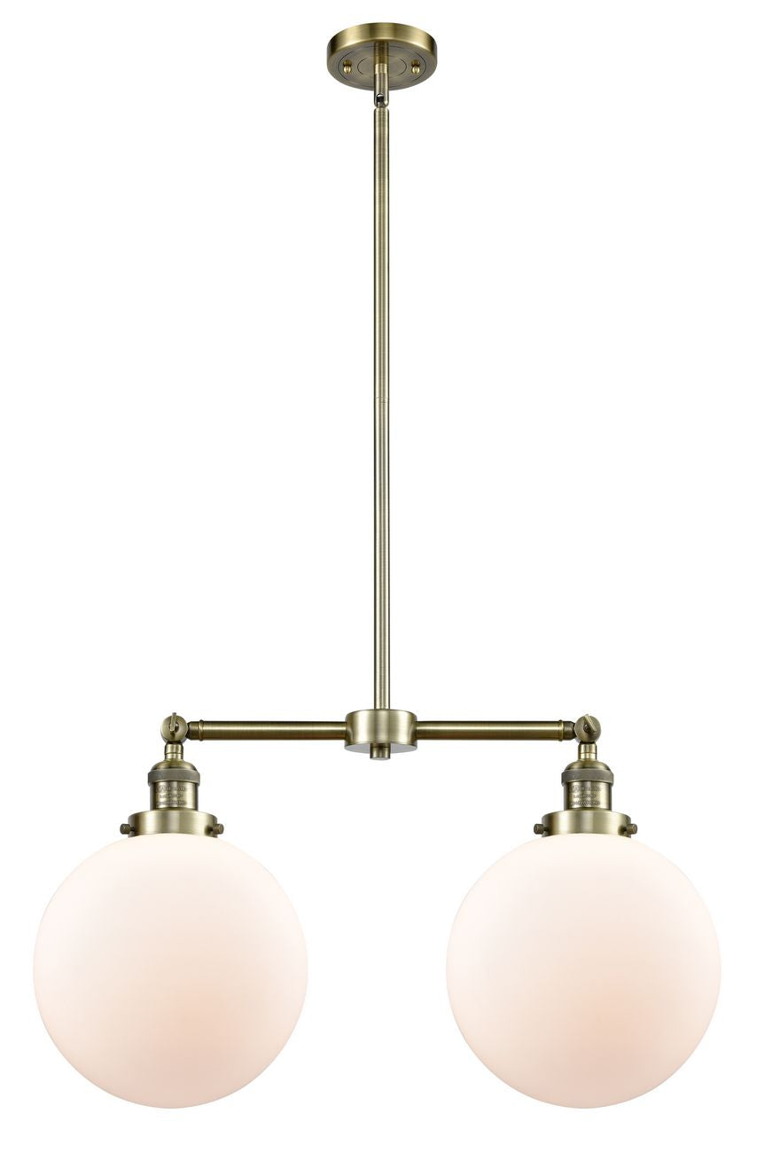2-Light 25" Beacon Island Light - Globe-Orb Matte White Glass - Choice of Finish And Incandesent Or LED Bulbs