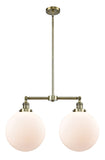 2-Light 27" Brushed Satin Nickel Island Light - Matte White Cased Beacon Glass LED