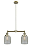 209-AB-G262-LED 2-Light 23" Stanton Antique Brass Island Light - Vintage Wire Mesh Stanton Glass