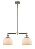 2-Light 21" Brushed Satin Nickel Island Light - Matte White Cased Large Bell Glass LED