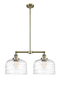 2-Light 21" Bell Island Light - Bell-Urn Clear Deco Swirl Glass - Choice of Finish And Incandesent Or LED Bulbs