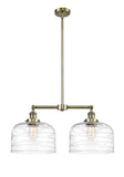 2-Light 21" Bell Island Light - Bell-Urn Clear Deco Swirl Glass - Choice of Finish And Incandesent Or LED Bulbs