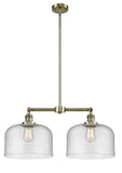 2-Light 21" Brushed Satin Nickel Island Light - Seedy X-Large Bell Glass LED