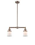 209-AC-G181S 2-Light 21" Antique Copper Island Light - Matte White Small Canton Glass - LED Bulb - Dimmensions: 21 x 5 x 10<br>Minimum Height : 20.625<br>Maximum Height : 44.625 - Sloped Ceiling Compatible: Yes